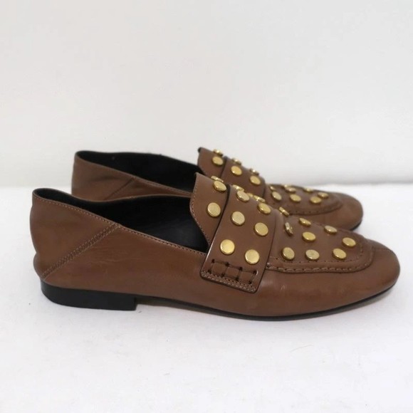 Isabel Marant Feenie Convertible Loafers Brown Studded Leather Flats Size 36 - Picture 2 of 10